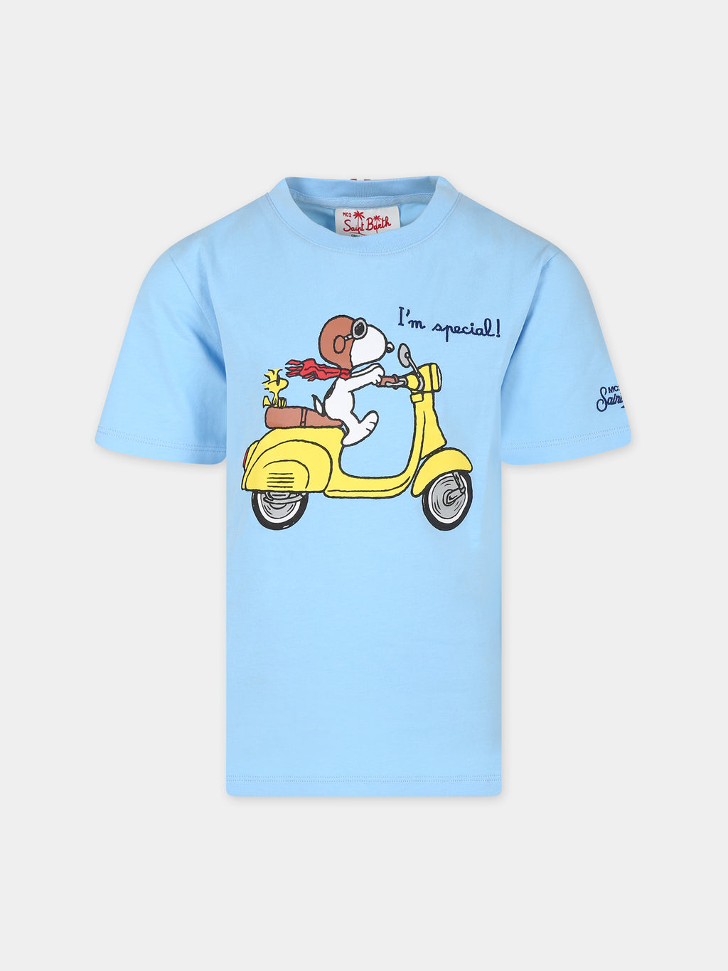 T-shirt celeste per bambino con stampa Topolino